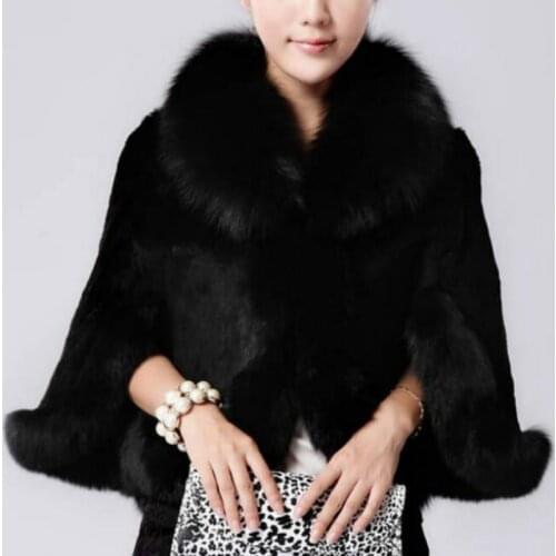 Cape Jacket Fashion Black Short Winter Faux Fur Overcoat Elegant Imitation Rabbit Faux Collar Faux Fur Coat Soft Mink Fur Cloak