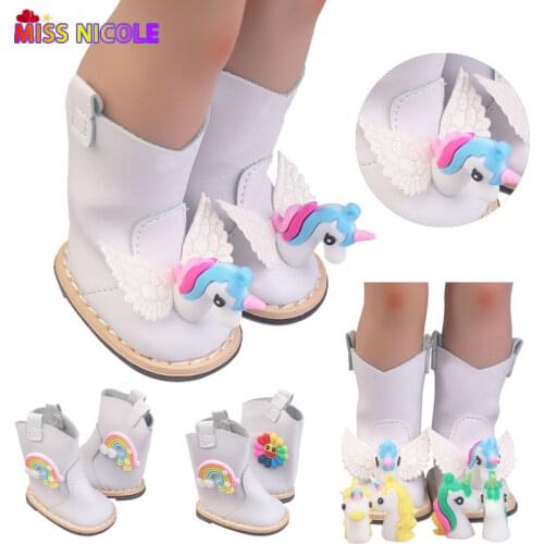 Fashion 7cm Unicorn Wing Doll Boots For 18 Inch American Doll Girl' Gift Rainbow Smile Shoes For 43cm Baby New Rebron Dolls Toys