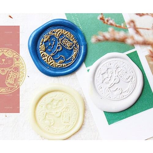 Wax Seal Stamp,Lucky Cat Stamp Wax Seal,Cat Sealing Wax Stamp,Gift Box,Wedding Invitation Stamp Wax Seal Kit,Personal Wax Sealin