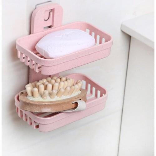 Wall Mounting Dual Layers Soap Dish Plastic Shelf Dishes Soap Brush Toothbrush Toothpaste Place Plate Tray