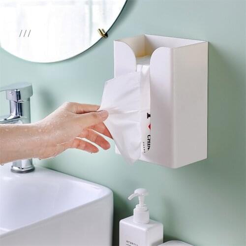 Toilet Paper Holder Wall Mounted Adhesive Tissue Holder Desktop Bathroom Paper Storage Box Kitchen Napkin Container Organizer