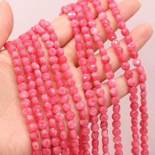 AAA Natural Stone Semi-precious Stone Oblate Faceted Beaded White Stone Dyed Pink for DIY Necklace Bracelet Making Jewelry 36cm