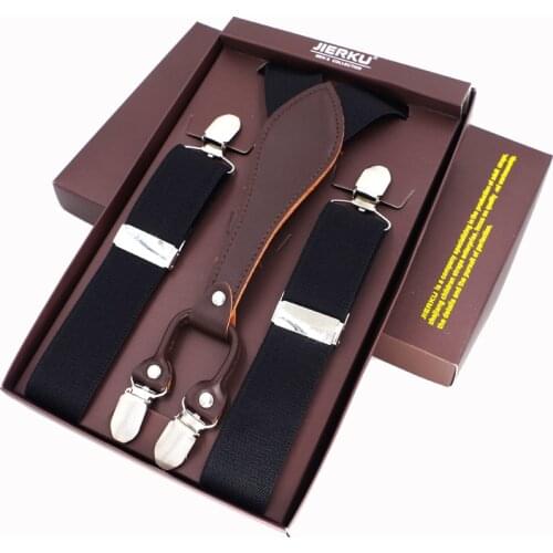 2019 New Mans Suspenders 4 clips PU leather Braces Adjustable bretelles Y-Back ligas Tirantes gift for Dad husband 3.5*115cm