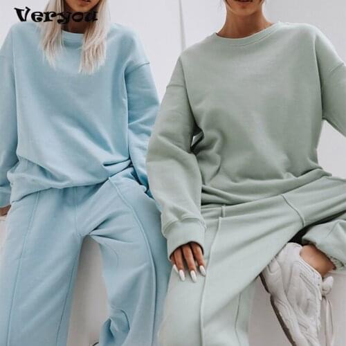 2021 New Running Sports Set Women Solid Long Sleeve Oversize Casual Sweatshirts And Long Pants Fashion Streetwear Two Piece Sets