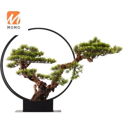 New Chinese Style Artificial Greeting Macrophyllus Bonsai Hotel Model Room TV Cabinet Iron Dried Landscape Greenery Decoration