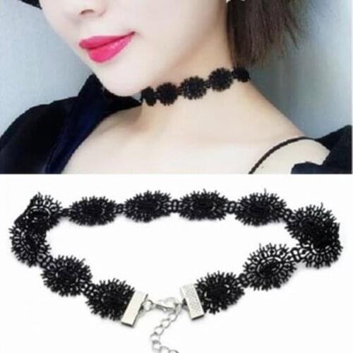 Nx178 Korean version Gothic Punk Black Hollow geometry Oval Lace flower stitching Choker Necklaces Womens Jewelry Accessories