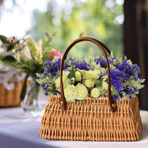 Wicker Hand-held Basket Flowerpot Toys Desktop Organizer Sundries Storage Box Flowerpot For Lawns Picnics Camping Concerts