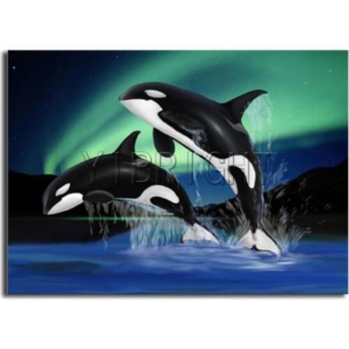 Full Square Diamond painting two whale DIY 3D Diamond mosaic aurora polaris Full Round Diamond embroidery Cross stitch Animal