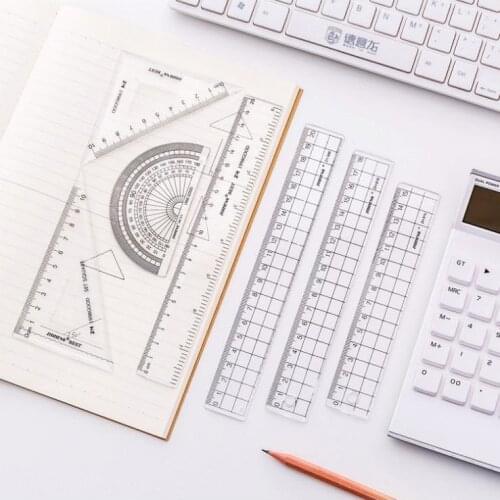 Ins Style Transparent Ruler Set Protractor Mathematical for School Stationery 15/18/20cm Plastic Simple Straight Rulers