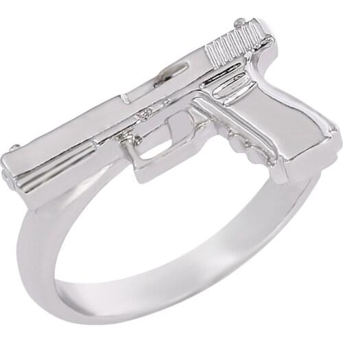 Drop Ship Cool Men Gun Shape Ring Alloy Hip hop Punk Rings for Male Party Jewelry Accessories Cowboy Biker Punk finger ring