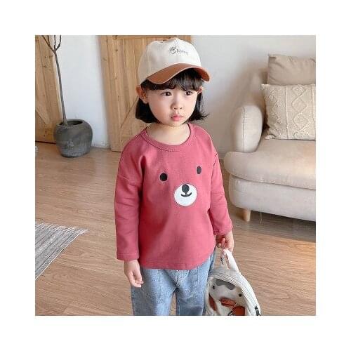 Spot 2021 Spring New Baby Cotton T Shir Childrens Clothing Cartoon Bear Embroidered Cotton Long-sleeved O-neck T-shirt 2-6Y