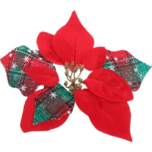 Grid Christmas Flower Pendant Party Accessories Cloth Holiday Use Handmade Green Home Xmas Decoration