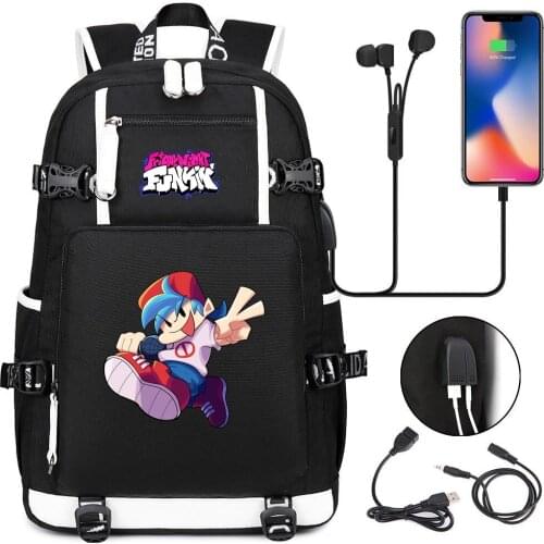 Anime Friday Night Funkin USB Backpack Men Women Travel Shoulder Laptop Bags Cartoon Teens Kids Student School Bags Bookbag Gift