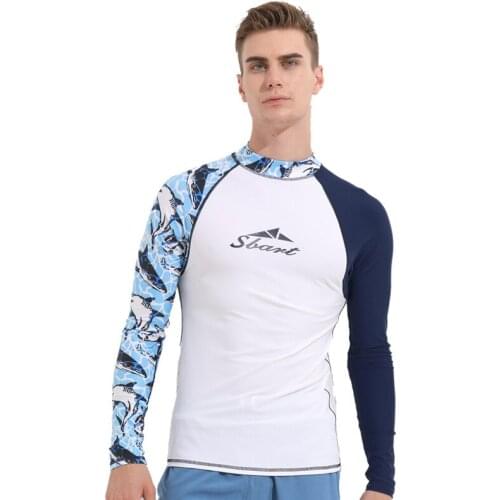 Sbart 1PC White Swimming T Shirts Rash Guard Men Swimsuits Long Sleeves Swimwear Surfing Sailing Tops Beach Bathing Suits DDO