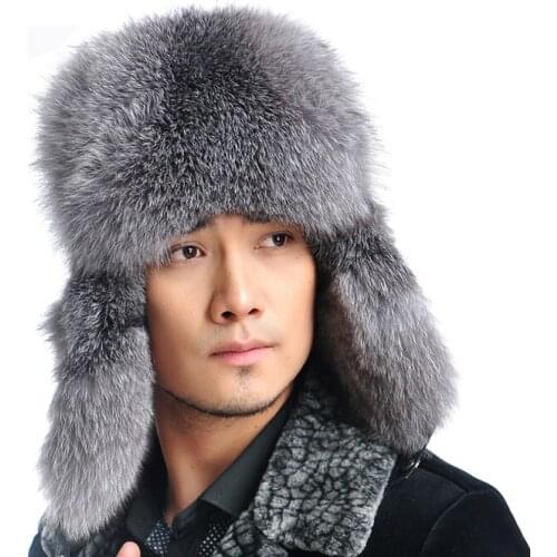 Real silver fox fur hat fur hat sheepskin lei feng cap fur hat good quality genuine fur