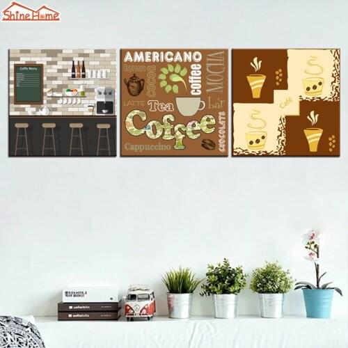 ShineHome-3pcs Wall Art Canvas Prints Oil Paintings Triptych Modular Cartoon Picture Decoration for Cafe Coffee Hotel Restaurant