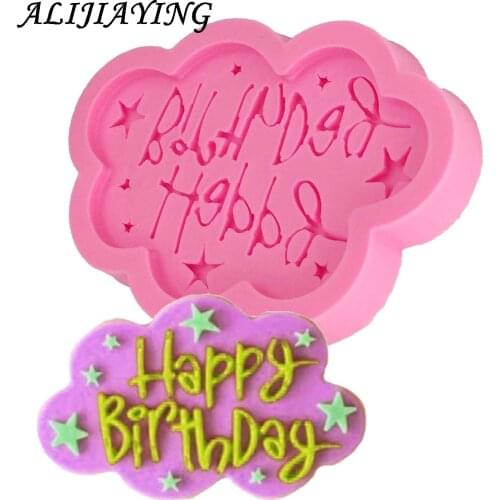 1Pcs DIY Happy Birthday Silicone Mold Fondant Cake Decorating Tools Sugar Paste Candy Chocolate Molds D1290