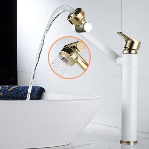 Bathroom Basin Faucets Solid Brass Sink Mixer Tap Hot & Cold Single Handle Deck Mounted Rotating Chrome Lavatory Crane Faucet