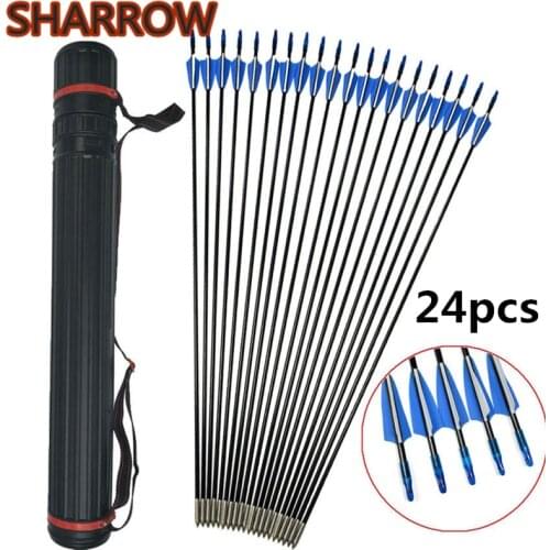24Pcs 31" Archery Fiberglass Arrows Spine 900 Target Arrows Fixed Arrow Tips With Quiver For Bow Shooting Practice Accessories