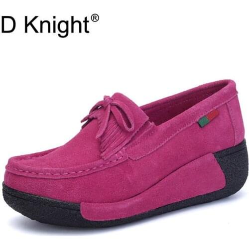 Women Genuine Leather Flat Platform Shoes Fashion Tassel Round Toe Ladies Casual Platform Loafers Vintage Leather Mother Shoes