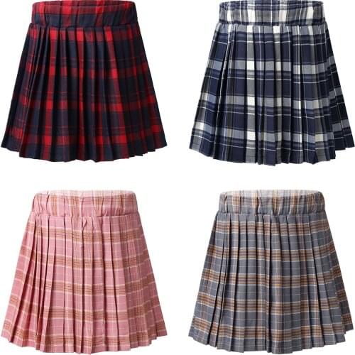 Children Kids Plaid Skirt Girls School Uniform Elastic Waistband A-line Mini Pleated Skirt Teenage Girls JK Uniform Skirts