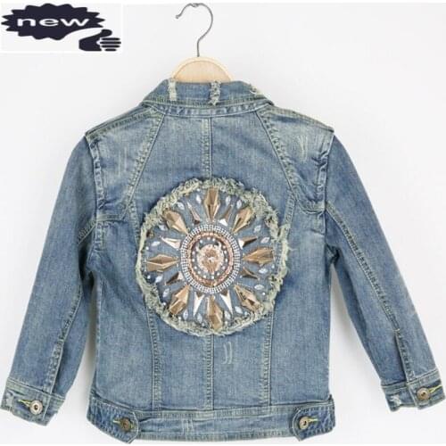 Vintage Half Sleeve Denim Coat Women Boyfriend Style Harajuku Beaded Ripped Jean Jacket Spring Autumn College Jaqueta Feminina