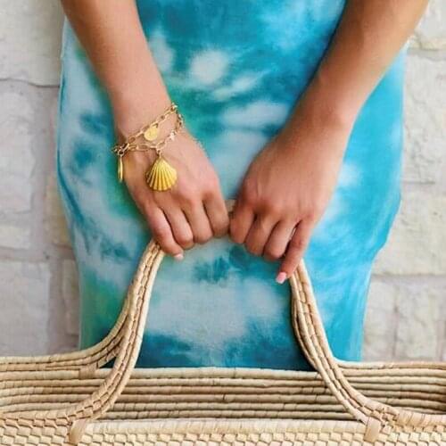 1 Pcs Bohemian Bangle Fashion Starfish Shell Conch Virgin Mary Pendant Bracelet Women Charm Beach Jewelry Accessories Long 17 CM