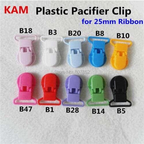 10 color ) 5pcs 25mm D Shape Kam Plastic Dummy Pacifier Chain Holder Clips Alligator Suspender Clip