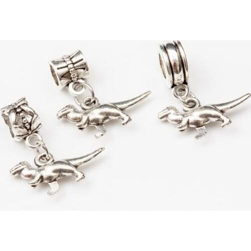 10pcs dinosaur European Bead Vintage Silver Charms fit for pandora style Bracelets Necklace DIY Metal Jewelry Making JA600077