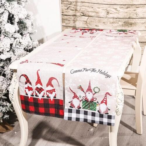 180*36cm Red Black Lattice Christmas Santa Claus Linen Tablecloth Table Runner Hotel Home New Year Decor Party Dinner Supply