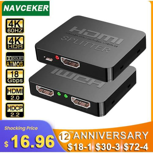 2021 Best 4K HDMI Splitter 1x2 HDMI 2.0 Splitter 1 in 2 out HDMI Amplifier Switch HDR HDMI2.0 Splitter for PS4 Apple TV XBox PS5