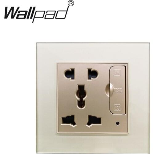 5 Pin Universal Power Socket Glass Panel Wallpad 3.1A 2 x USB Charging Port Universal Socket EU UK US BS Wall Outlet 86mm * 86mm