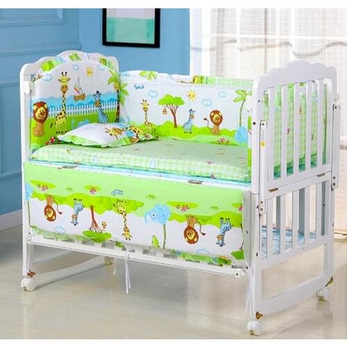 6pcs Jungle cotton baby cot bedding set Childrens Bed Protector unpick and wash the crib sets (4bumper+matress+pillow)