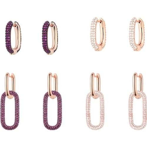 AAA+ Quality Rose Gold Plated Micro Pave Purple Red Zircon Cross Circle Buckle Earrings Hoops For Women Fashion Brand Jewelry