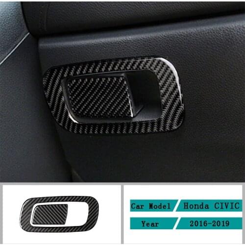 Carbon Fiber Car Accessories Interior Storage Box Button Protective Decoration Cover Trim Stickers For Honda Civic 2016-2019