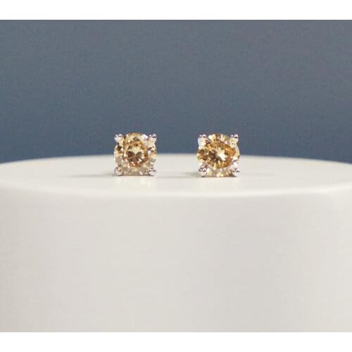 BOEYCJR 925 Classic 4 prongs Silver 0.5/1/2ct Champagne Moissanite VVS1 Fine Jewelry Diamond Stud Earring for Women Gift