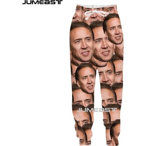 Jumeast Brand Men/Women 3D Printed Nicolas Cage Face Casual Long Pants Sport Pullover Length Sweatpants Trousers