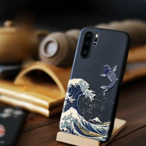 For Huawei P20 P30 Lite Pro Case Funda P20pro P30 Pro Coque Luxury 3D Emboss Sea Wave Soft Silicone Black Back Phone Cover Capa