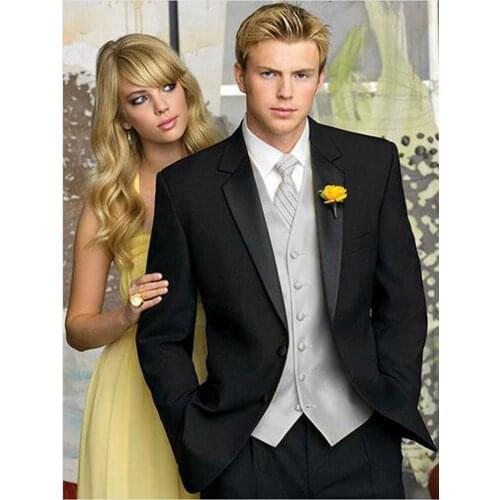 Custom Made Black Groom Tuxedos Mens Work Business Suits Evening Dress Toast Clothes (Jacket+Pants+Vest+Tie) NO:056