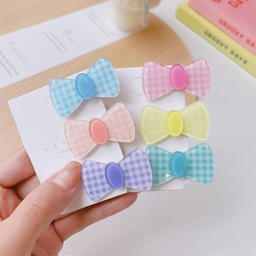 Kids Korean New Bow Plaid Hairpins Sweet Color Girls Simple Style Hair Side Clips Hair Accessories For Children Headwear Gifts