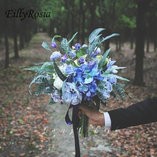 EillyRosia INS Style Blue Purple Bride Bouquet Rustic Country Wedding Flowers Simulation Bouquet for Photography and Decoration