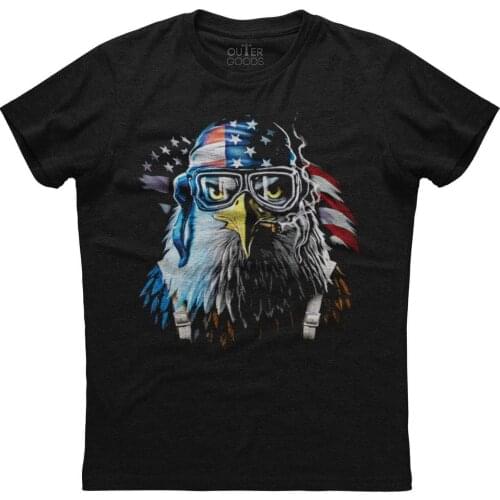 American Flag Bald Eagle Pilot Patriotic Independence Day T-Shirt. Summer Cotton O-Neck Short Sleeve Mens T Shirt New S-3XL