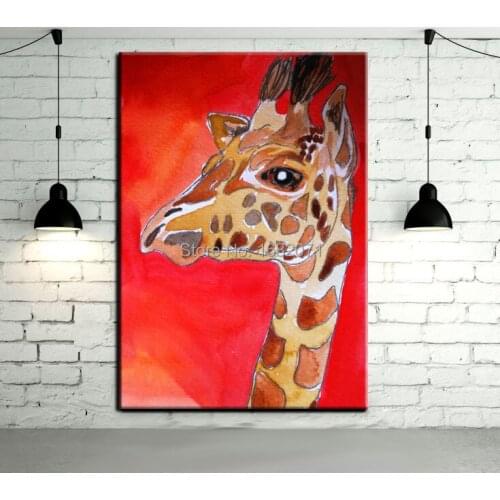 Hot New Arrival Oil Painting Handmade Abstract Red Giraffe Portrait Oil Painting On Canvas Hand Painted Giraffe Oil Paintings