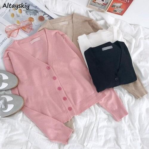 Cardigan Women Korean Style V-neck Retro Knitted Fashion Full Sleeve Sun Protection Crop Ropa Mujer Single Breasted Streetwear