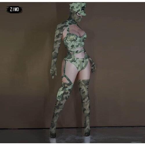 Nightclub Costume Camouflage Military Uniform Male Female Dance Team Performance Bikini Outfit Sexy DJ Singer Dancer Stage SETS