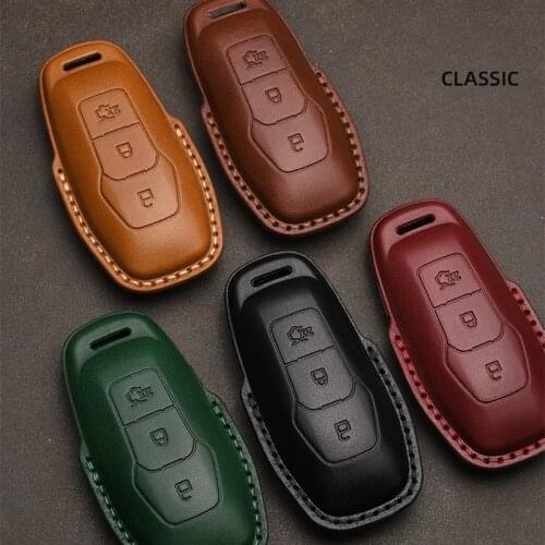 Leather Car Key Case Cover For Ford Mondeo Mustang F-150 Explorer Edge 2015 2016 2017 2018 Fob Shell Cover Ring