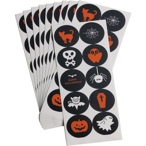 Наклейки 10pcs/set Round Halloween Cartoon Sticker Gift Packaging DIY Decor Sticker for Holloween Candy Gift Decor