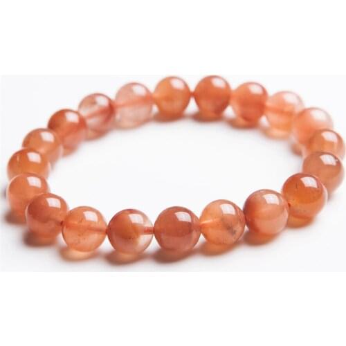 10mm Genuine Natural Red Rabbit Hair Rutilated Quartz Crystal Round Beads Fashion Jewelry Stretch Charm Bracelets For Women