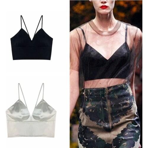 Summer Womens Chic Sexy Multi-color Corset Crop Tops Sleeveless Spaghetti Strap Solid Color Satin Camisole Indoors and Outdoors