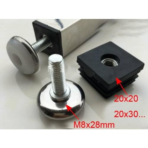M8 Adjustable plastic square pipe Stainless steel nut plug Pipe plug floor mat Steel shelves adjustable feet